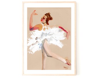 Original Watercolor Painting: Ballerina Portrait on Beige Paper (A4)