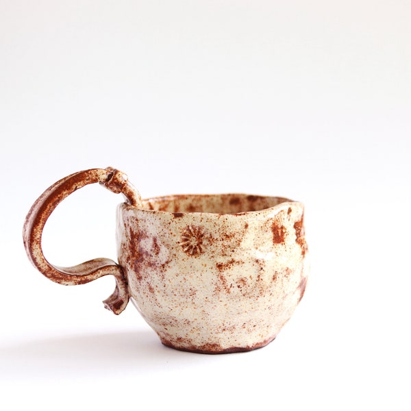 Keramik kleiner Becher Schale Tasse roter Ton weiße Flecken Keramik glänzend braun 8x11 cm (inklusive Henkel) handgemacht Kaffee Teetasse