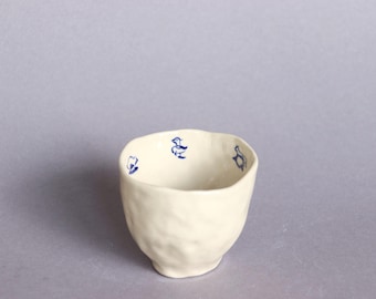 Handmade Ceramic Bowl: Delft Blue Animal Motifs, Wonky Pottery