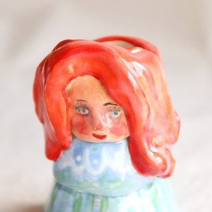 desk friend ceramics for pencils brush holder pen holder dry flower vase woman figurine red hair 4.5 x 7 cm handmade glazed glossy cute image 4