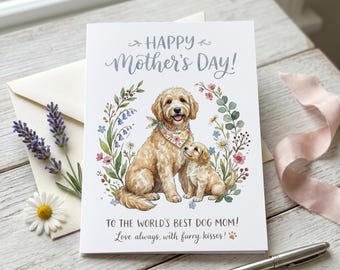 Doodle Mom Mother’s Day Card, Pet Lover Cards, Floral 5x7 Dog Card Bundle, Foldable Cards for Mum, Best Dog Mom, Aussiedoodle, Goldendoodle