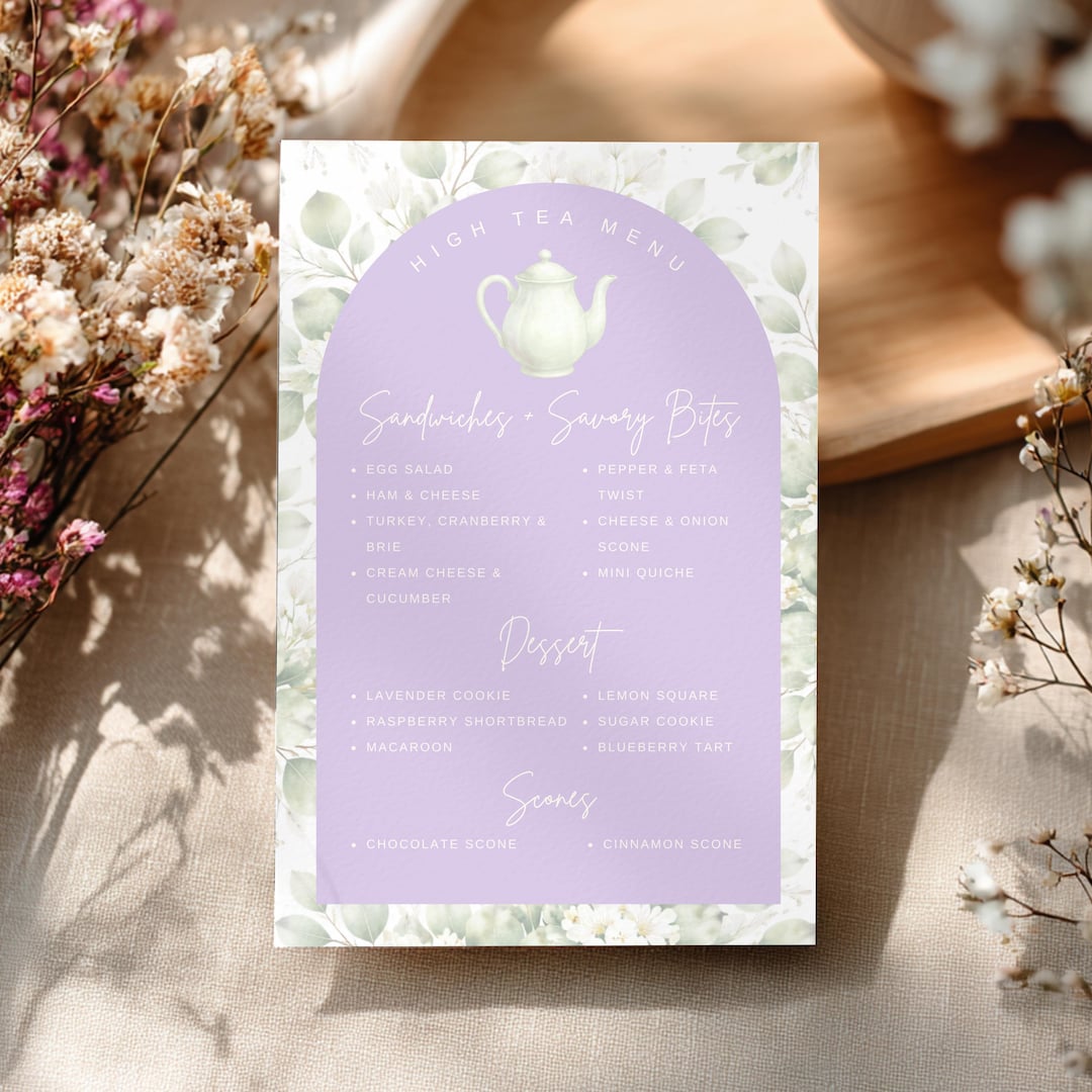 Spring Time High Tea Menu Card High Tea Menu Template, Bridal Shower Tea Party Menu, Printable ...