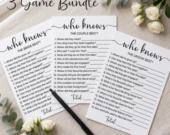 Who Knows Best Bundle, Bridal Shower Trivia, Who Knows the Bride Best Game,  Wedding Shower Games, How Well Do You Know, Bachelorette Game