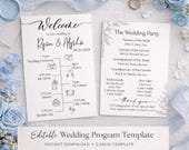 Editable Wedding Program Template, Wedding Ceremony Timeline, Printable Wedding Program, Order of Events Sign, Wedding Party Program