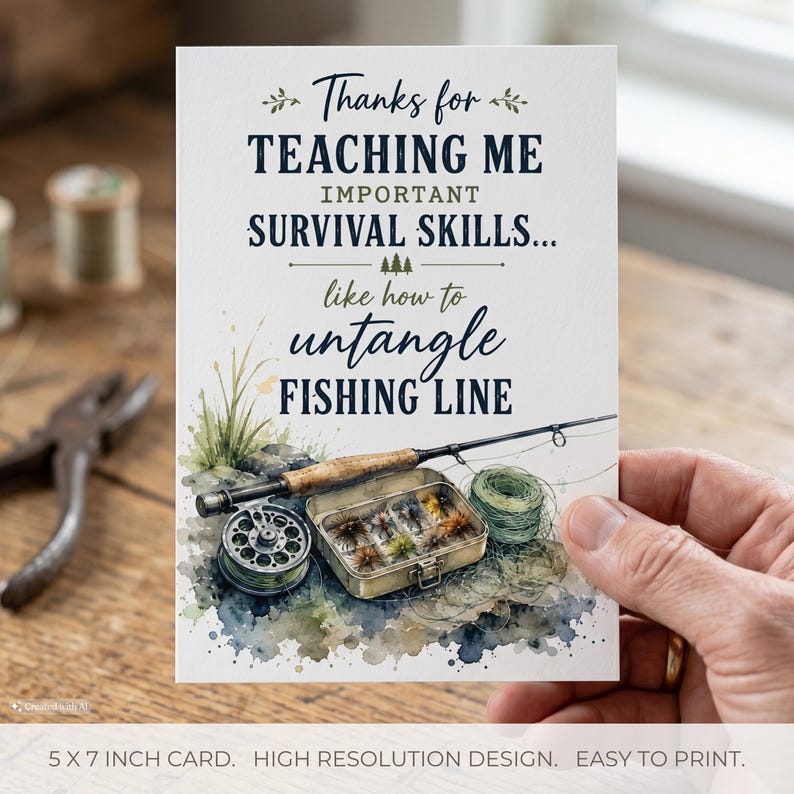 Printable Card Untangled Fishing Father's Day Card Printable, Funny Fish Card for Dad, Survival ...