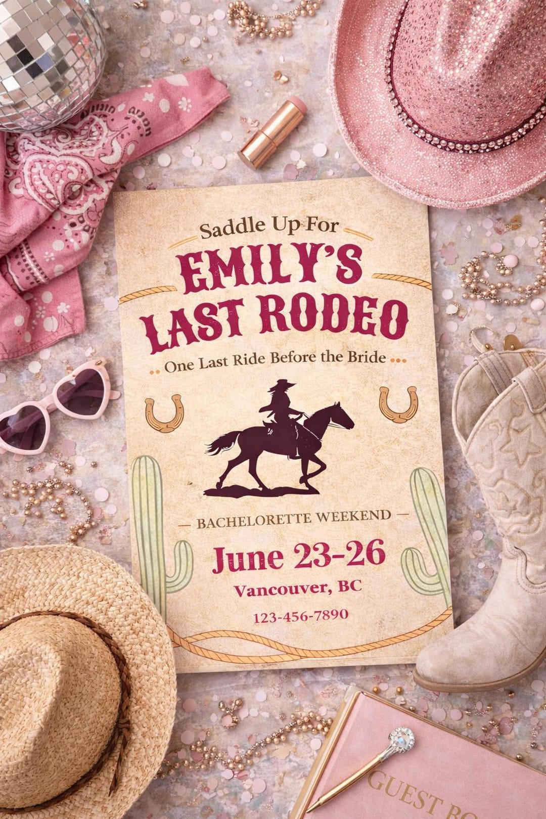Last Rodeo Bachelorette Invitation, Pink Cowgirl Invite, Bride's Last ...