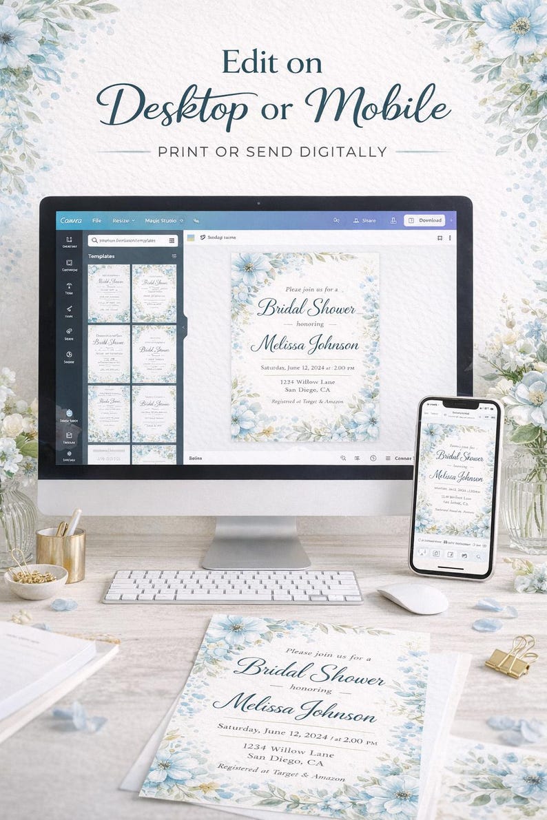 Something Blue Bridal Shower Invitation Template, Something Blue Before ...