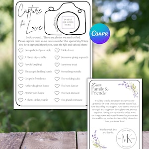 Wedding Photo Scavenger Hunt Game, QR Code Wedding Photo Sharing Game, Fun Wedding Guest Activity, Capture the Love Sign, Canva Template