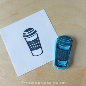 Reisebecher Stempel - Handgeschnitzter Stempel – Scrapbooking Stempel – Kartenherstellung – DIY Briefpapier - Journal Stempel - Druckgrafik
