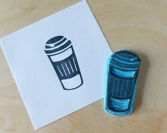 Travel Cup Rubber Stamp - Hand Carved Rubber Stamp – Scrapbooking Stamp – Card Making – DIY Stationery - Journal Stamp - Printmaking