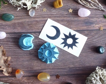 Sun and Moon Rubber Stamps - Hand Carved Rubber Stamp – Scrapbooking Stamp – Card Making – DIY Stationery - Journaling