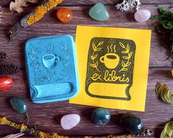 Ex Libris Teacup Book Rubber Stamp - Hand Carved Rubber Stamp – Scrapbooking Stamp – Card Making – DIY Stationery - Journaling - Printmaking