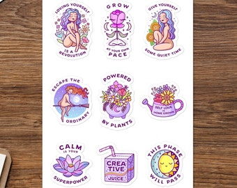 Self Care Sticker Pack, Mindfulness Journal Sticker Sheet, Self Love Calendar Stickers, Meditation Stickers, Feminist Planner Stickers