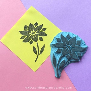 Wild Flower Rubber Stamp - Hand Carved Rubber Stamp – Scrapbooking Stamp – Card Making – DIY Stationery - Journal Stamp - Packaging Stamp