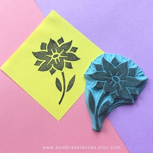 Carimbo de borracha de flor selvagem - Carimbo de borracha esculpido à mão - Carimbo de scrapbooking - Fabricação de cartões - Papelaria DIY - Carimbo de diário - Carimbo de embalagem