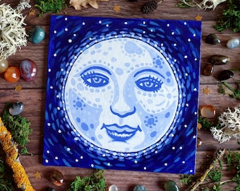 Small Full Moon Painting on Canvas Board - Full Moon 1 - 15 x 15 cm - 5.91 x 5.91 inches