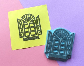 Window Stamp - Hand Carved Rubber Stamp – Scrapbooking Stamp – Card Making – DIY Stationery - Journal Stamp - Printmaking