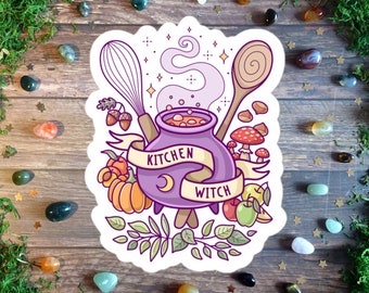 Kitchen Witch Sticker, Bullet Journal Sticker, Cooking Sticker, Foodie Sticker, Food Lover Sticker, Witch Cauldron Sticker