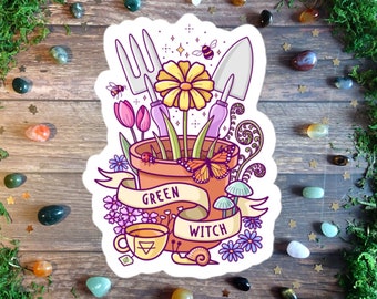 Grüne Hexe Aufkleber, Bullet Journal Aufkleber, Gartenarbeit Aufkleber, Pflanzen Aufkleber, Pflanzenliebhaber Aufkleber, Hexengarten Aufkleber