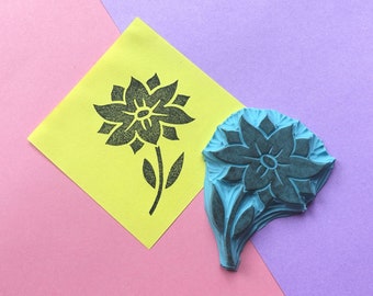 Wild Flower Rubber Stamp - Hand Carved Rubber Stamp – Scrapbooking Stamp – Card Making – DIY Stationery - Journal Stamp - Packaging Stamp
