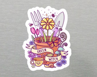 Green Witch Magnet, Fridge Magnet Sticker, Gardening Magnet, Plants Magnet, Plant Lover Magnet, Witch Garden Magnet