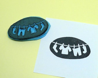 Clothes Line Rubber Stamp - Hand Carved Rubber Stamp – Scrapbooking Stamp – Card Making – DIY Stationery - Journal Stamp - Printmaking