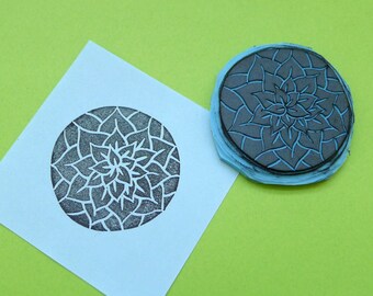 Leaf Mandala Rubber Stamp - Hand Carved Rubber Stamp – Scrapbooking Stamp – Card Making – DIY Stationery - Journal Stamp - Printmaking