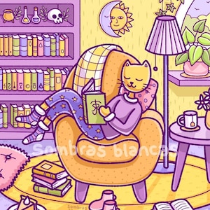 Cozy Reading Time Art Print, Hygge Poster, 8x10 Print, Bookish Illustration, Cozy Poster, Home Decor, Wall Art