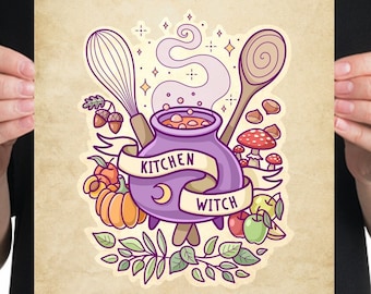 Küche Hexe Art Print, Kochen Poster, 8x10 Print, Kitchen Illustration, gemütliches Poster, Cottage Home Decor, Wandkunst