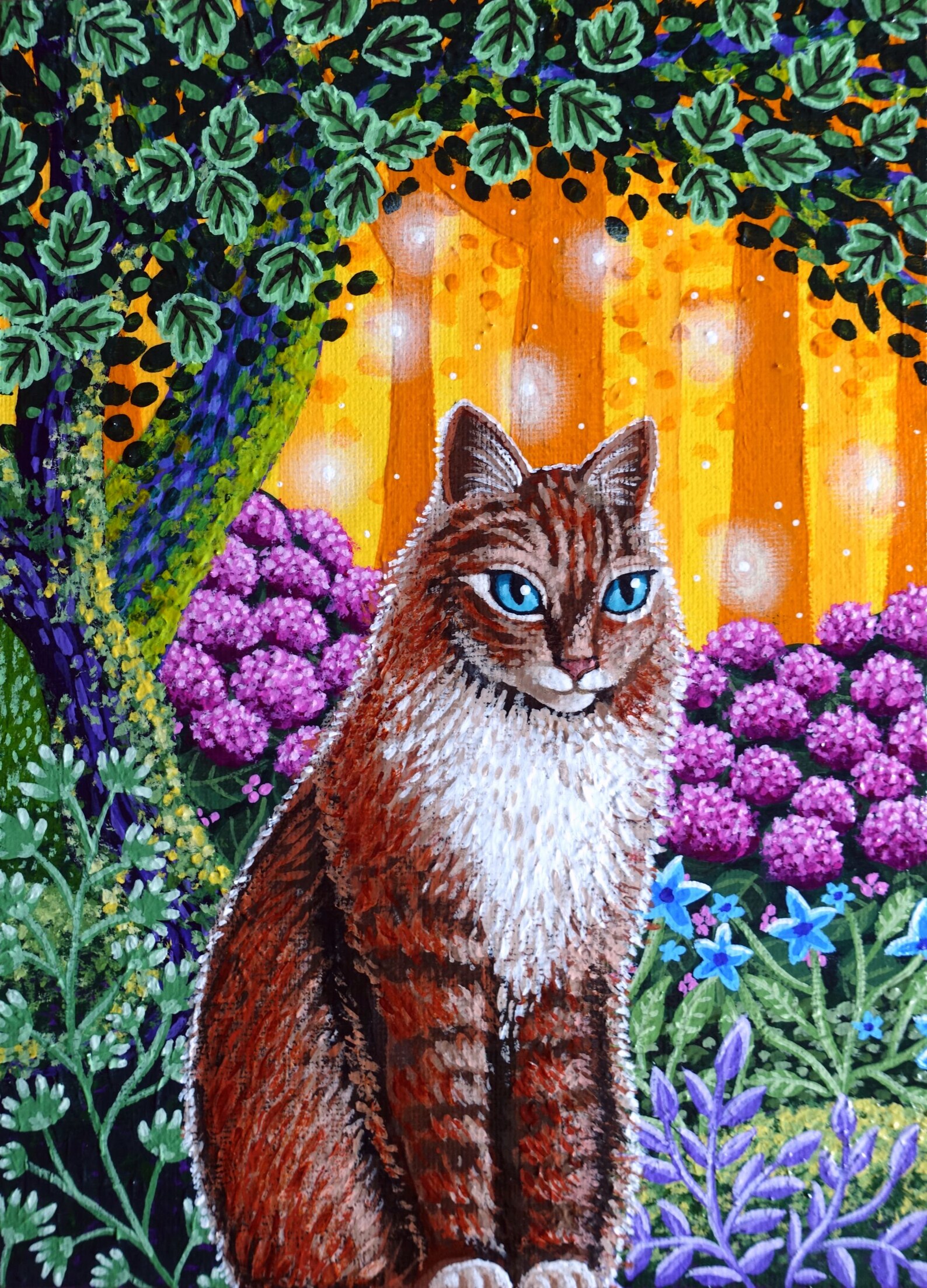 Norwegian Forest Cat Painting on Canvas Board the Oak Guardian 16 X 22 ...