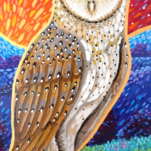 Barn Owl Painting on Canvas Board Silent Guardian 24 x 19 cm 9.45 x 7.48 inches image 4