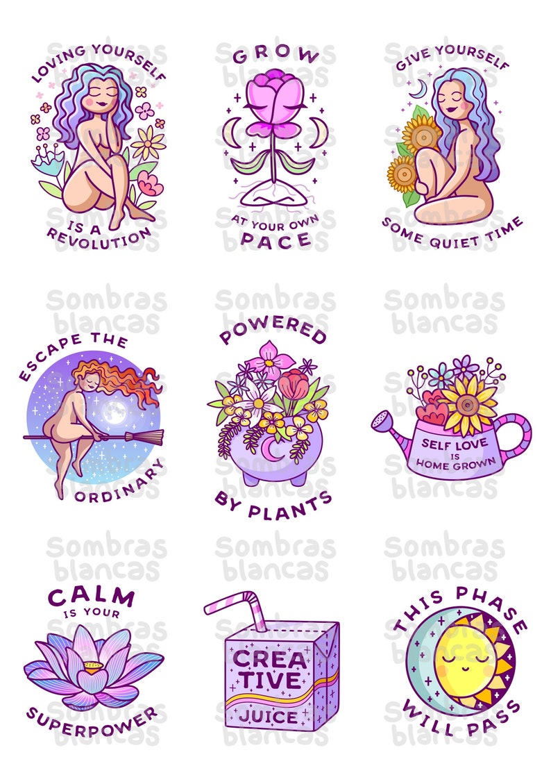 Self Care Sticker Pack, Mindfulness Journal Sticker Sheet, Self Love Calendar Stickers, Meditation Stickers, Feminist Planner Stickers image 3