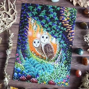 Forest Guardians VIII Postcard Barn Owls Postcrossing Postcard Original Art Postcard Snail Mail Scrapbooking Stationery image 1