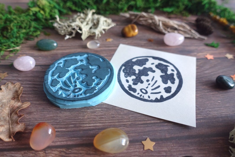 Full Moon Rubber Stamp Hand Carved Rubber Stamp Scrapbooking Stamp Card Making DIY Stationery Journaling image 2