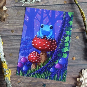 Blauer Frosch Postkarte - Waldzauber - Postcrossing Postkarte - Original Kunst Postkarte - Snail Mail - Scrapbooking - Papeterie Sammlung