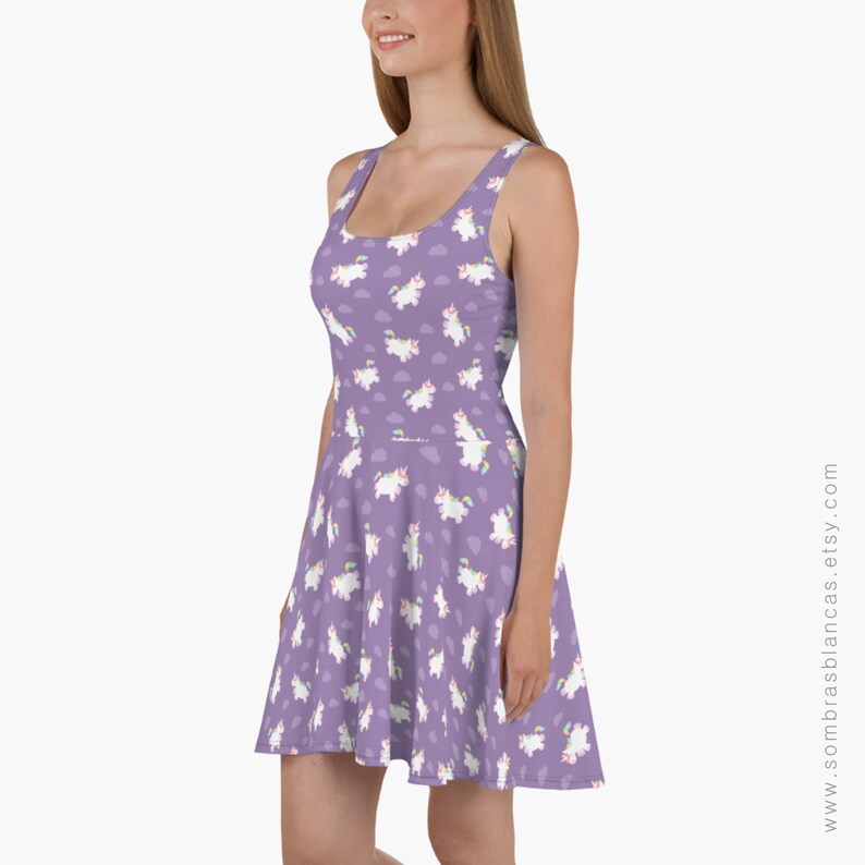 Sleeveless Dress Elastic Fabric Dress Flying Chubby Unicorn Skater Dress Short Dress Unique Flared Dress Original Dress Fantasy Dress
