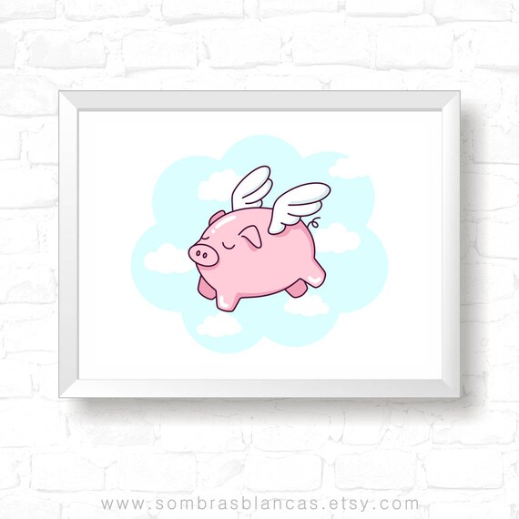 Flying Pig Art Print High Quality Art Poster Home Decor Etsy