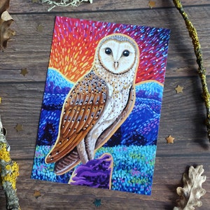 Carte postale Effraie des clochers - Silent Guardian - Carte postale Postcrossing - Carte postale d’art originale - Courrier escargot - Scrapbooking - Collection de papeterie