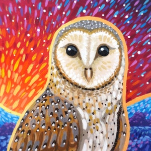 Barn Owl Painting on Canvas Board Silent Guardian 24 x 19 cm 9.45 x 7.48 inches image 3