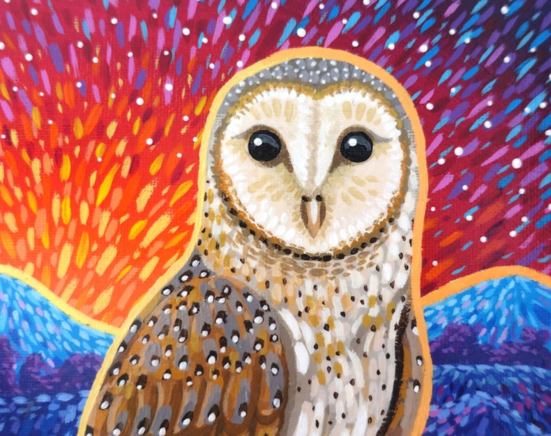 Barn Owl Painting on Canvas Board Silent Guardian 24 x 19 cm 9.45 x 7.48 inches image 3