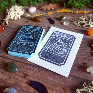 Custom Ex Libris Stamp Tea and Books Hand Carved Rubber Stamp Custom Bookplate Stamp Library Stamp Book Lover Gift image 3