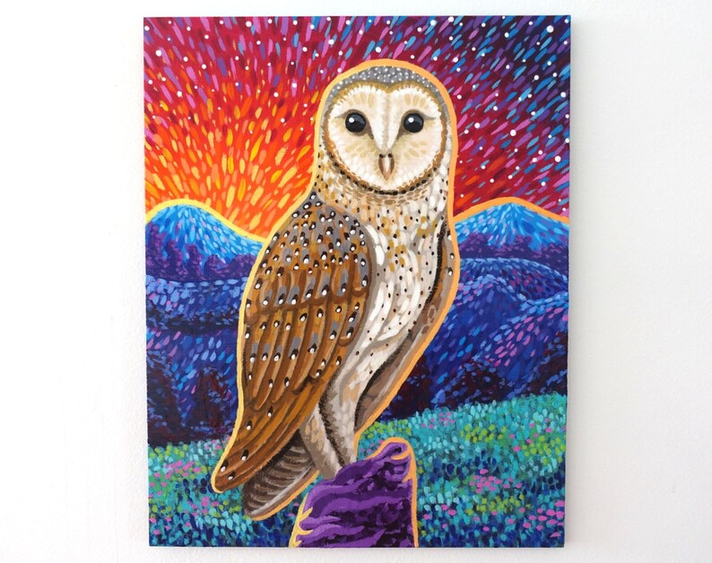 Barn Owl Painting on Canvas Board Silent Guardian 24 x 19 cm 9.45 x 7.48 inches image 2