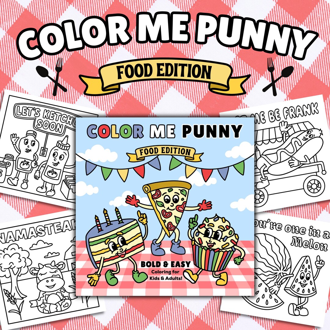 Funny Food Puns - Bold & Easy Coloring Pages - Instant Download - Print ...