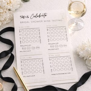 Wine Tasting Sheet Bridal Shower Printable Download Instant Access Editable Canva Template Modern Game Bar Scorecard Rating Tracker B&W