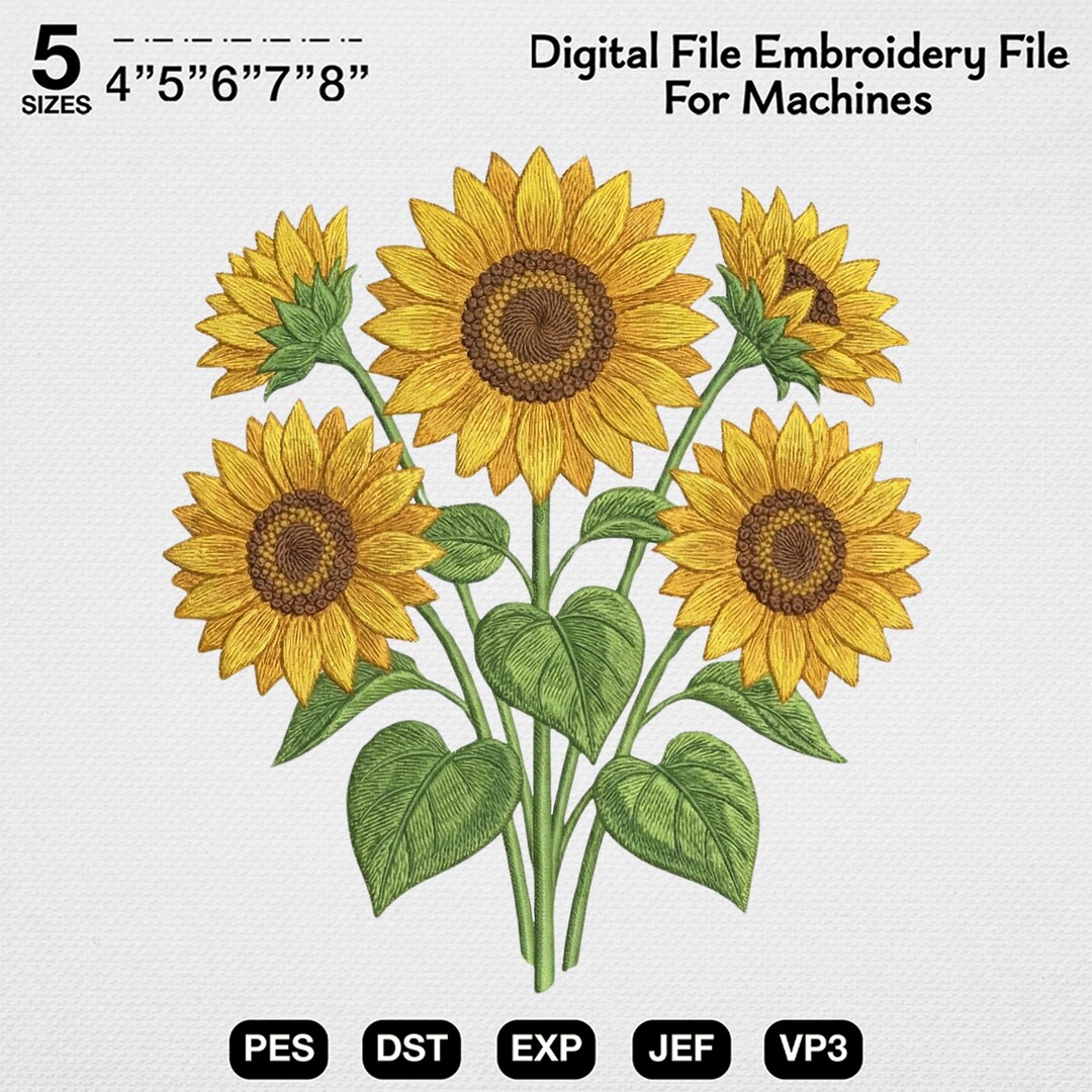 Sunflower Embroidery Design, Sunflower Bouquet Embroidery File, Floral ...