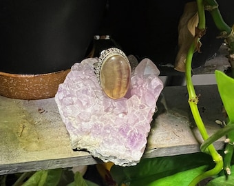 Bague fantaisie en fluorite arc-en-ciel en argent sterling sur cuivre