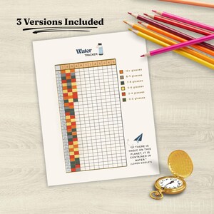 Water Tracker  Yearly | Pixel Hydration Journal | Daily Water Intake Coloring Chart
