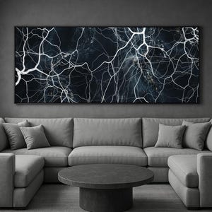 Arte de parede abstrata com linhas, impressão de rede neural, arte moderna em preto e branco, decoração minimalista futurista, arte de parede grande para impressão, download instantâneo.