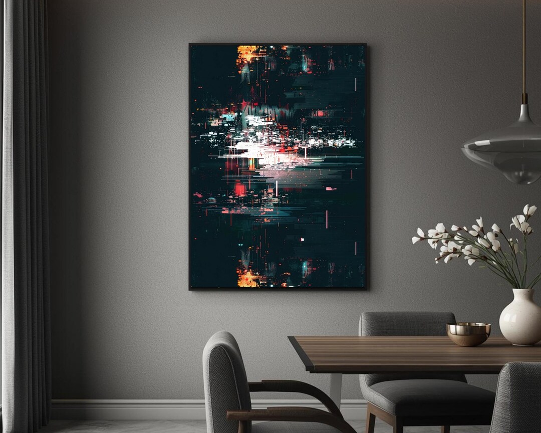 Glitch Art Wall Art, Cyberpunk Digital Abstract, Futuristic Pixel Art ...