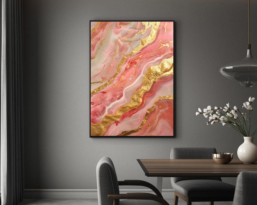 Pink Gold Marble Wall Art, Feminine Abstract Decor, Luxury Fluid Art ...